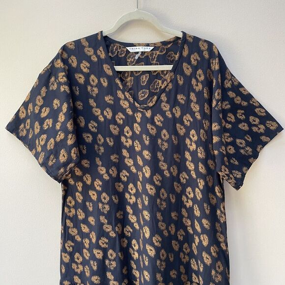 Trina Turk Cotton Blend Midi Leopard Print Pattern Dress Indigo Tawny Size S - Picture 5 of 8